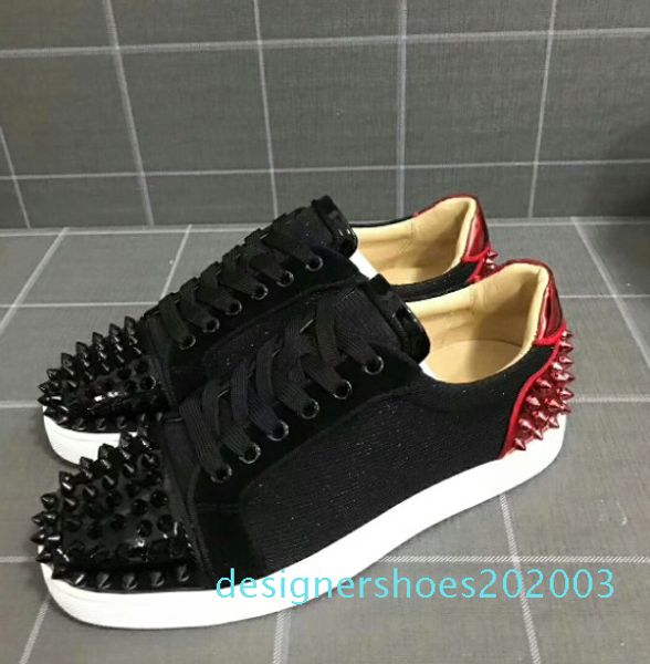 

дизайнерская обувь для мужчин женщин красные днища юниор шипы плоские кроссовки натуральная кожа мода париж платье обувь с коробкой 35-46 d0, Black