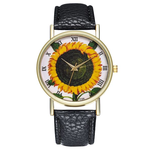 

trend sunflower watch women women watches leather quartz wrist watch ladies relogio reloj roman clock saat #a, Slivery;brown