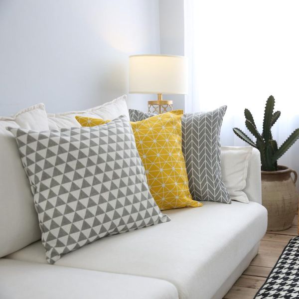 

microfine pillow covers linen / cotton home decor plaid pillow geometric art simple sofa hug 45*45cm 60*60cm nordic simplicity