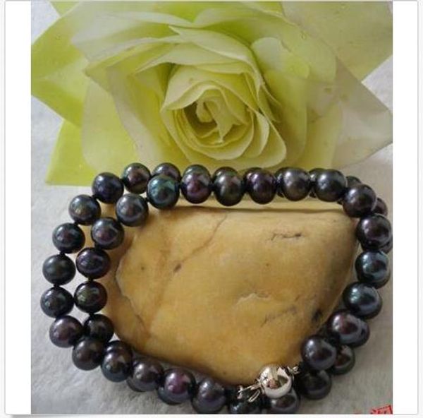 

18"7-8mm natural south sea genuine black round pearl necklace 14k, Silver