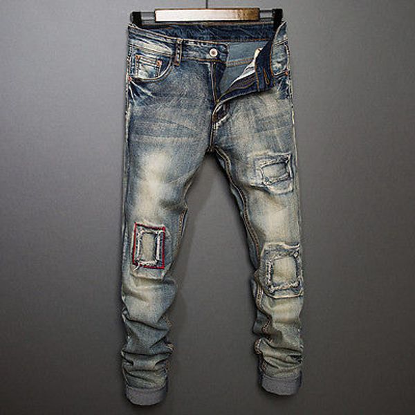 

Mens Slim Skinny Runway Straight Denim Pants Destroyed Ripped Jeans Fashion High Street Trousers Free Shpping