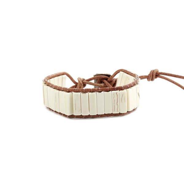 

handmade bohemian natural white pine turquoise stones bracelet - leather bracelet with chakra and beads wrapped for women and girls, Black