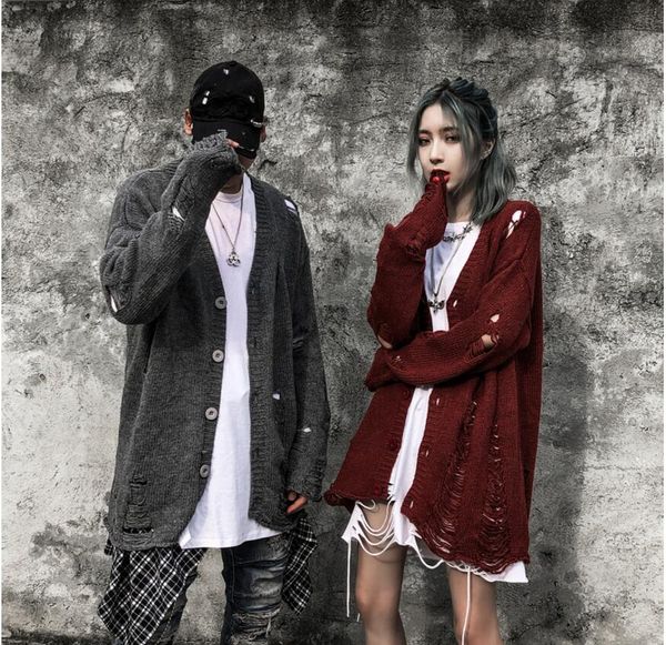 

autumn and winter men's wear on the streets of europe and the united states lazy break open chest knit coat fashion men, White;black