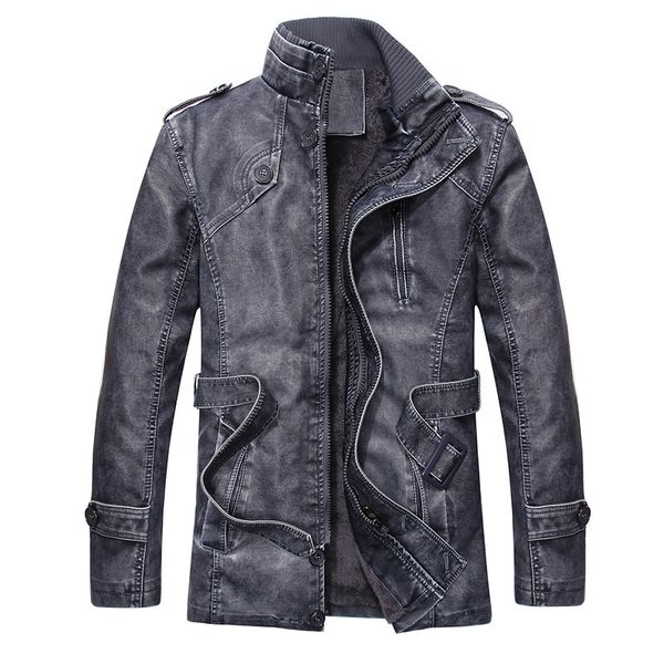 

men's leather and velvet jacket slim pu leather windbreaker thick men's jacket, Black