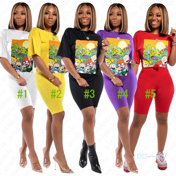 

s-3xl лета женщин дизайнер tracksuit мультфильм печати outfit bodycon байкер шорты и короткие рубашки 2pcs втулки установить casual спортивн, Gray