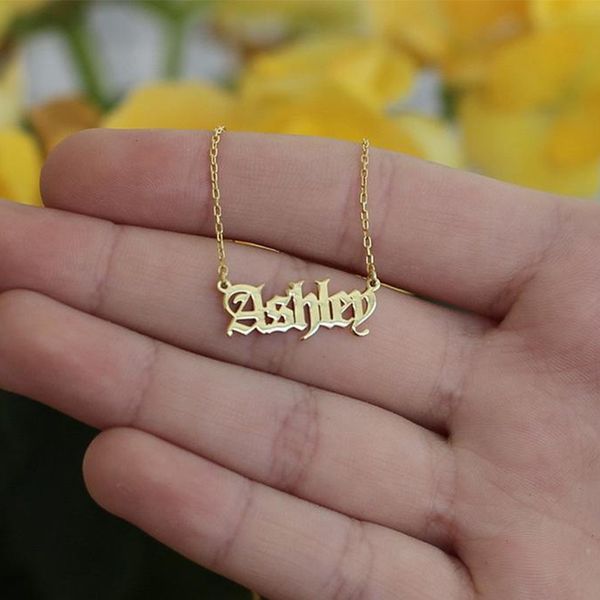 

letter necklace personalized 1-5 names gothic pendant mini name nameplate necklaces name old english for women wholsesale etsy, Silver
