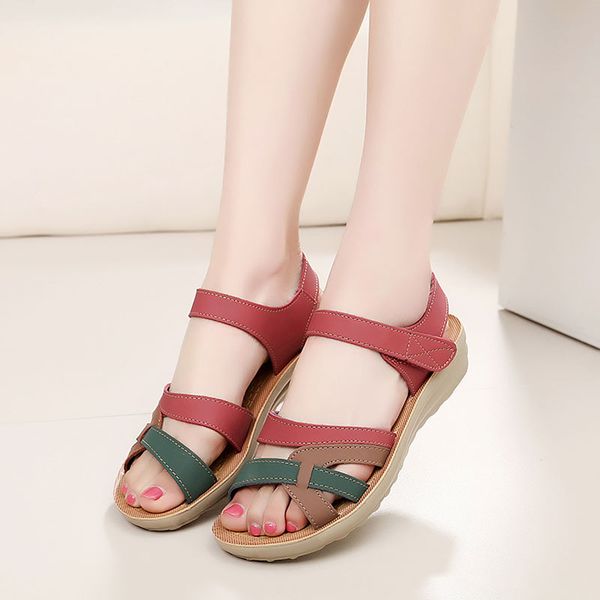 

mother women sandals 2019 women shoes middle-aged open toes wedges mixed colors casual female shoes soft breathable sandalias, Black