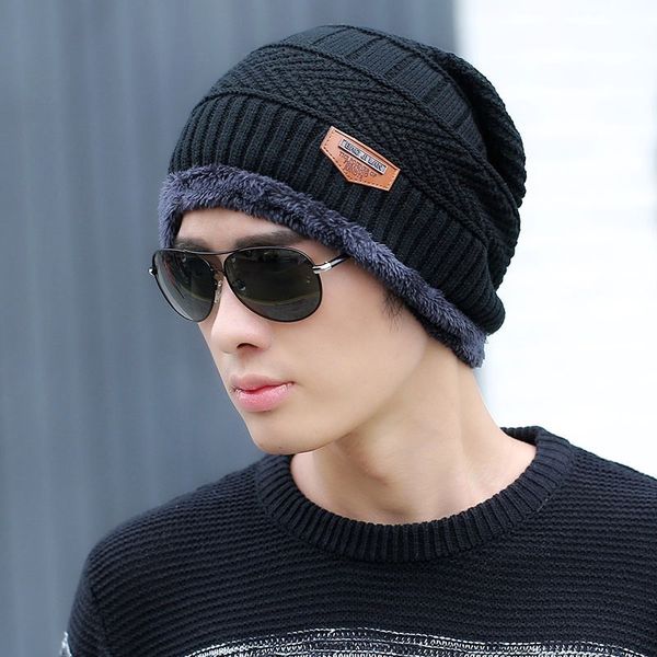 

fashion knitted winter hats for men thick and warm men hat autumn women beanie hat winter cap wool ski hats beanies bonnet 2019