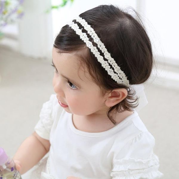 Bebek Kız Kafa İnci Dantel Çiçek Saç Bandı Çocuk Retro Elastik Saç Aksesuarları Kid Ayarlanabilir tieback Şapkalar Fotoğraf Dikmeler