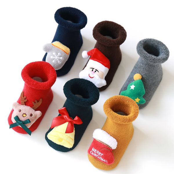 

autumn and winter new baby christmas socks cotton terry floor socks children christmas silicone non-slip baby a pair, Pink;yellow