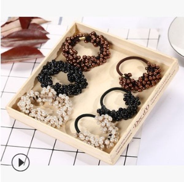 

120 шт. / лот diy multi ручной крючком жемчуг резинки простой 2 стили высокая эластичность кольца для волос инструменты для укладки аксессуа, Brown