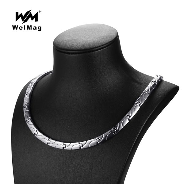 

welmag 2019 fashion healthy bio energy magnetic necklace titanium power necklaces classic link chain for women health jewelry, Silver
