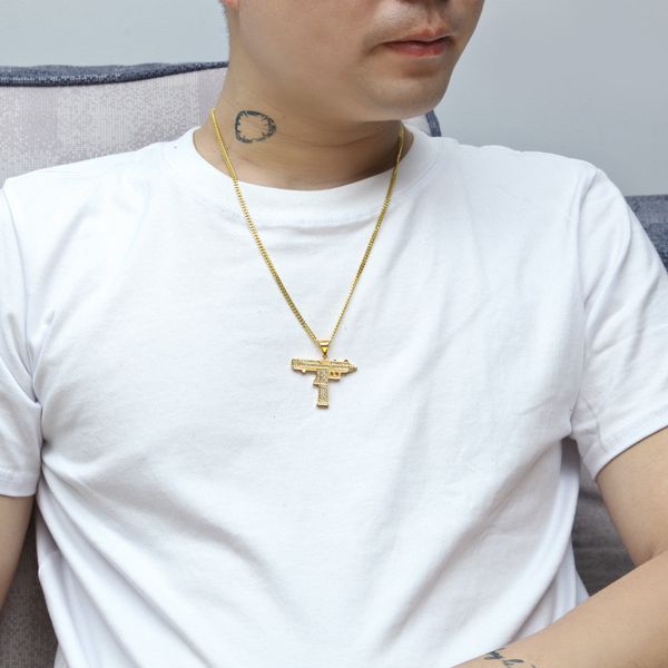 

otoky 2019 1pc men's silver pendant necklace iced out rhinestone with hip hop miami cuban for gift mar27, Golden;silver