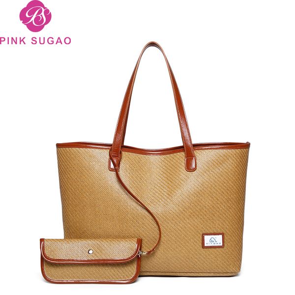 

pink sugao designer luxury handbags purses women shoulder handbags 2019 new fashion straw tote bags large capacity handbag handmade bags