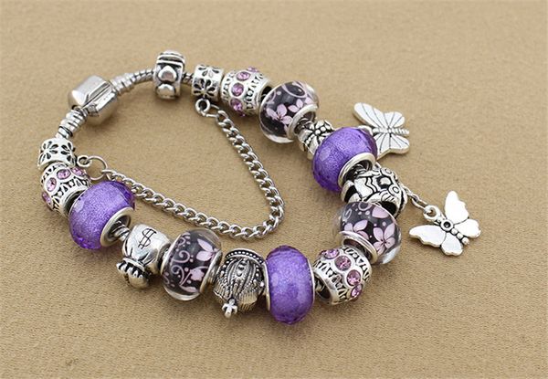 Atacado-charme pulseira 925 pulseiras de prata para mulheres Royal Crown Beads Borboleta e coruja e flor encantos DIY Jóias Presente de Natal