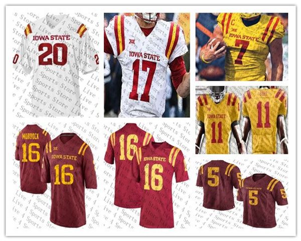 

Custom ISU Iowa State Cyclones 5 Allen Lazard 7 Joel Lanning 18 Hakeem Butler 15 Brock Purdy Red Yellow White College Football Jerseys Good