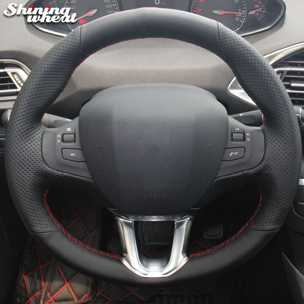 

bannis black leather car steering wheel cover for 2008 208