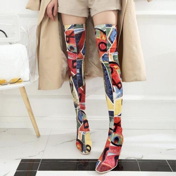 

2018spring autumn women boot elastic stovepipe socks multicolor boots over the knee boots strange style heels shoes woman, Black
