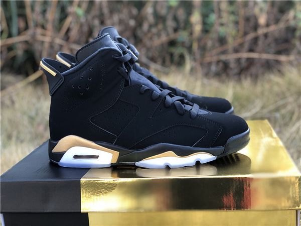 

новые high аутентичные 6 dmp defining moment черный человек баскетбол обувь черный нубук upper metallic gold ретро спорта кроссовки ct4954-0