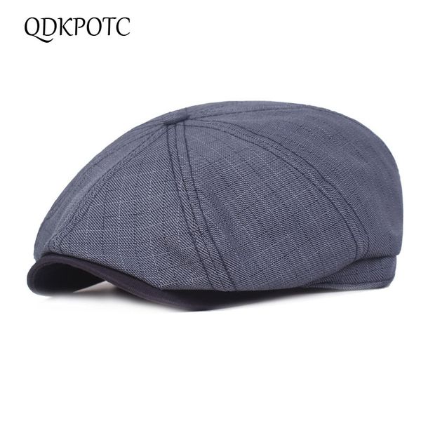 

qdkpotc 2019 new simple fashion plaid berets men women spring summer octagonal cap literature adjustable and art leisure hat, Blue;gray