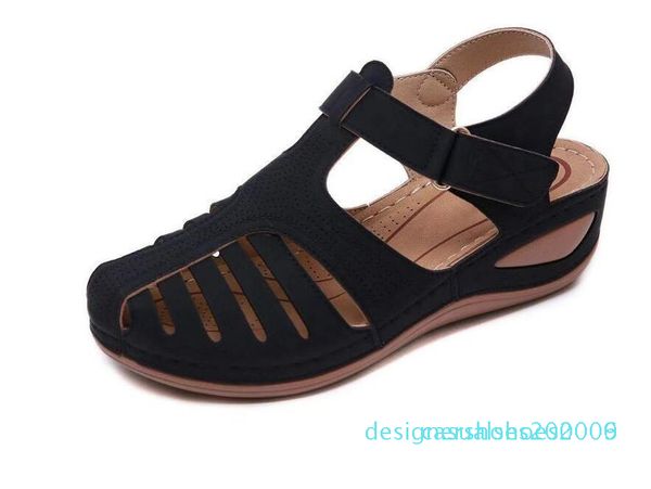 

woman 2020 summer leather vintage sandals buckle casual sewing women retro sandalias female ladies platform shoes d06, Black