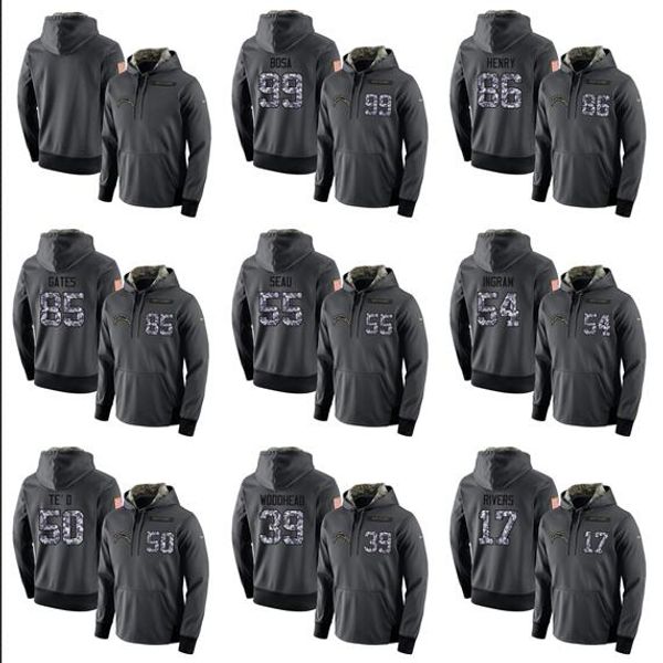 

2019 chargers men #99 #86 #85 #55 #50 #39 #28 #22 #21 any number any name salute to service player performance hoodie, Blue;black