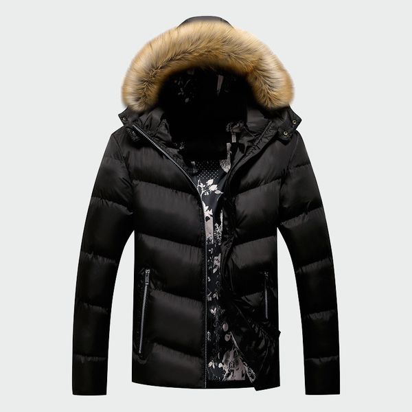

premart men's winter padded coat mens jackets thick parka fur collar hooded men's coats casual outerwear brand clothing lk011, Black