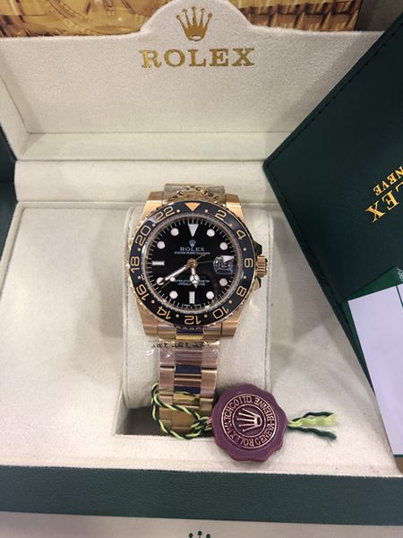 

С оригинальным Box Роскошные наручные NEW II 18К желтого золота черный циферблат 116718 керамический ободок Автоматическое движение Механические Мужские Часы