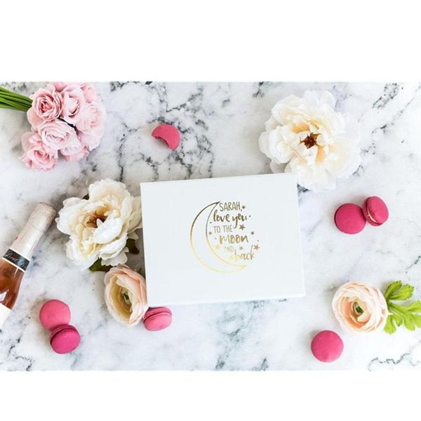 

персонализированная настоящая фольга белый жених предложение подарочная коробка с именем love you to the moon и обратно печать розовое золот