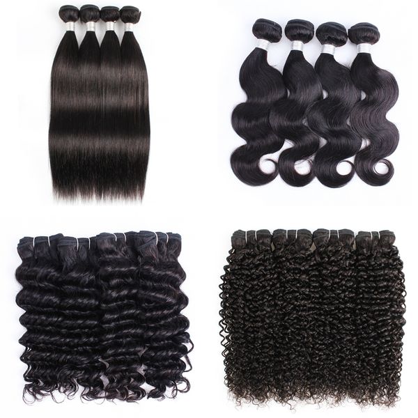 

4 bundle brazilian virgin human hair bundles body wave weaving natural black afro kinky silky straight loose deep curly