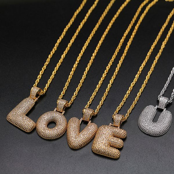 

a-z letters pendant necklaces rhinestones custom bubble letters charm pendant for men women gold silver color cubic zirconia hip hop jewelry