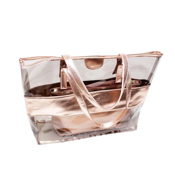 

designer handbags 2pcs set women's shoulder handbags clear transparent shoulder bags jelly candy beach handbags women bags