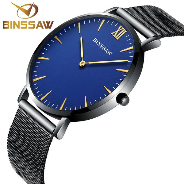 

binssaw 2017 new ultra-thin men stainless steel luxury quartz brand watch delicate contracted business man wrist watch sapphire, Slivery;brown