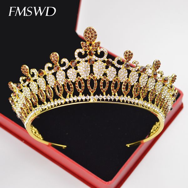 

new gold and silver crystal crown handmade inlaid bride wedding rhinestone hair accessories fashion women baroque tiara crown, Golden;white