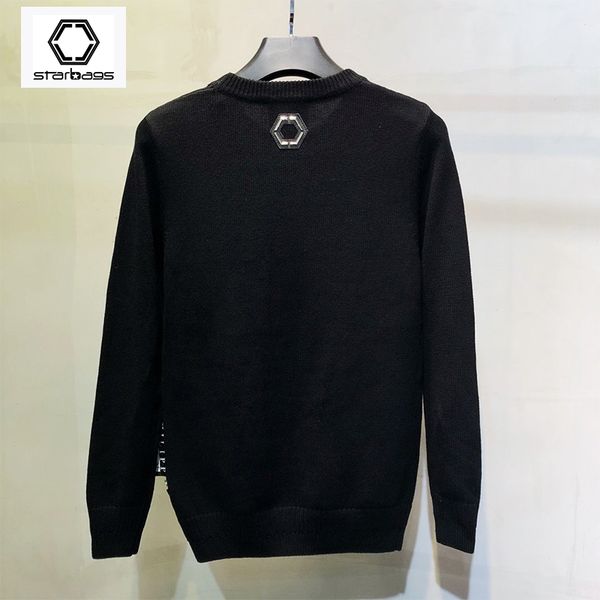 

starbags pp winter chenille sweater men's round neck with fleece skull thickened thermal sweater winter men's fashion, White;black