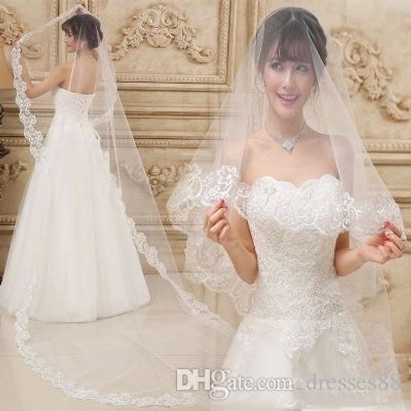 

новый 2019 горячие продажа 100% гарантия кружева край длинная свадебная фата / фата / свадебные аксессуары / фата / тюль фата, Black