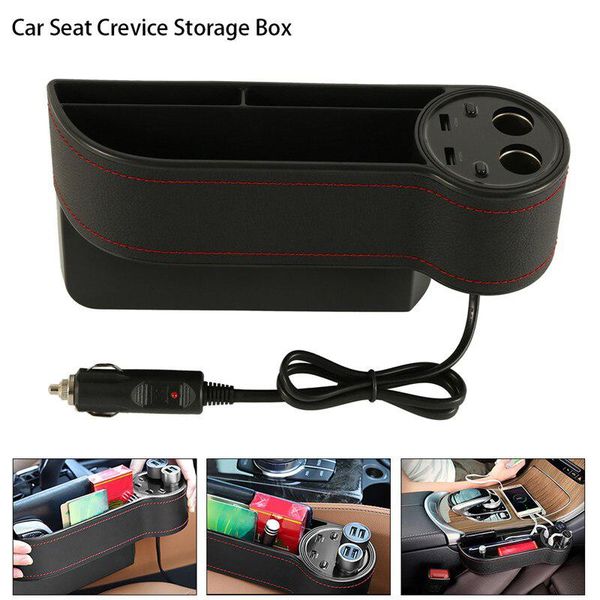 

multi-use car seat crevice storage box pu leather keys wallet coins phone holder dual usb car charger cigarette lighter socket
