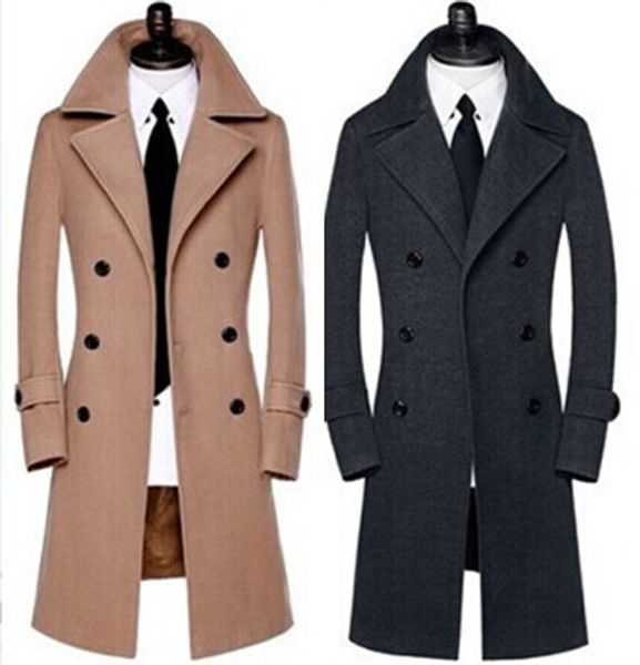 

new arrival woolen thermal double breasted long coat men's jacket plus size m l  xxl 3xl 4xl 5xl 6xl 7xl 8xl9xl, Black