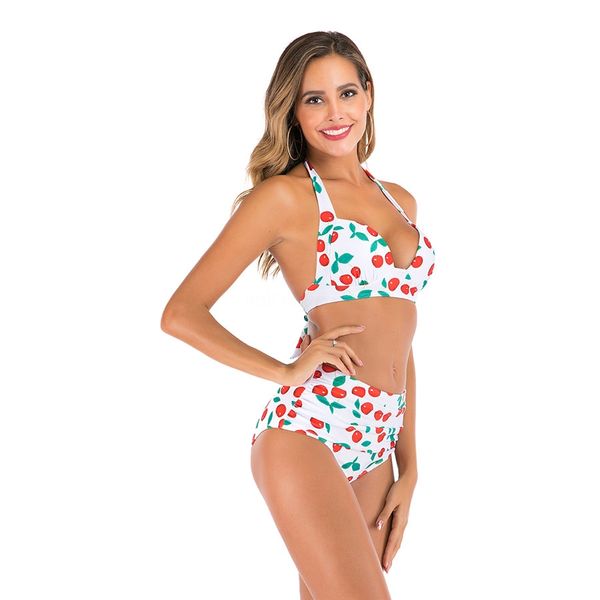 

2020 women's bikini new push up sports split swimsuit print simple bikini swimsuit#919, White;black