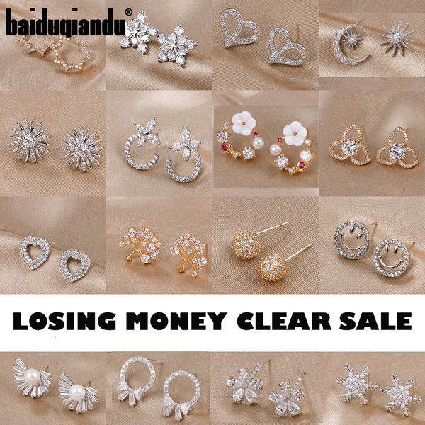 

baiduqiandu cubic zirconia cz crystal assorted styles stud earrings collections, Golden;silver