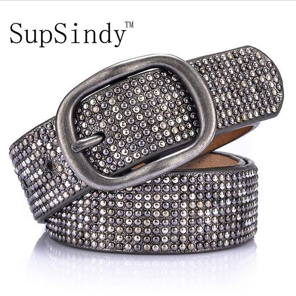 

supsindy женщина пояса геометрические заклепки пряжкой pu ремни женщин европейской моды высокое качество кожаный ремешок для джинсы c1901030, Black;brown