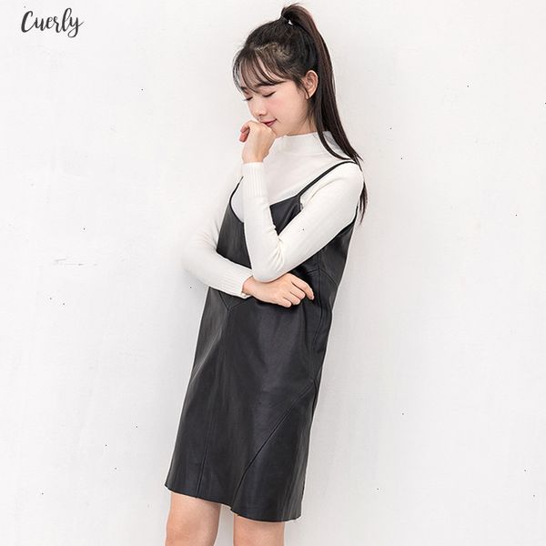 

spring women summer 2020 elegant sundress vintage spaghetti strap pu dresses ladies mini faux leather sling designer clothes, Black;gray