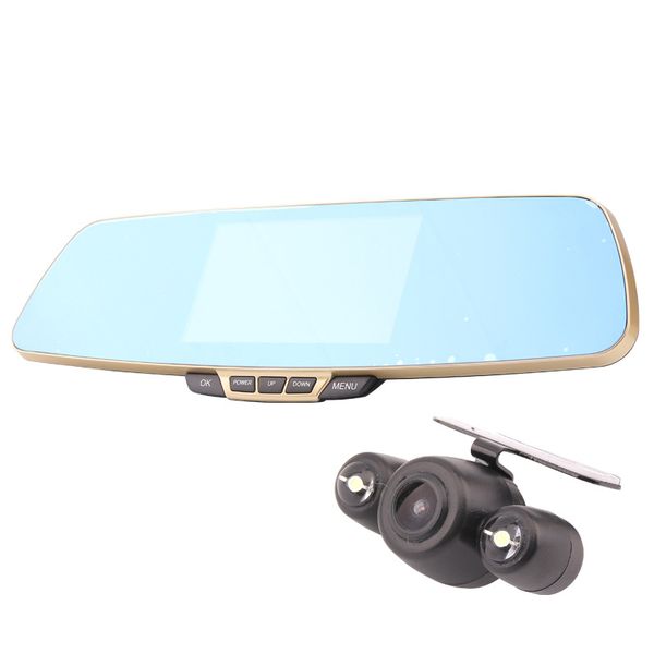 

5-inch car dvr large-screen high-definition 1080p night vision car detector dual lens blue mirror g sensor dash cam