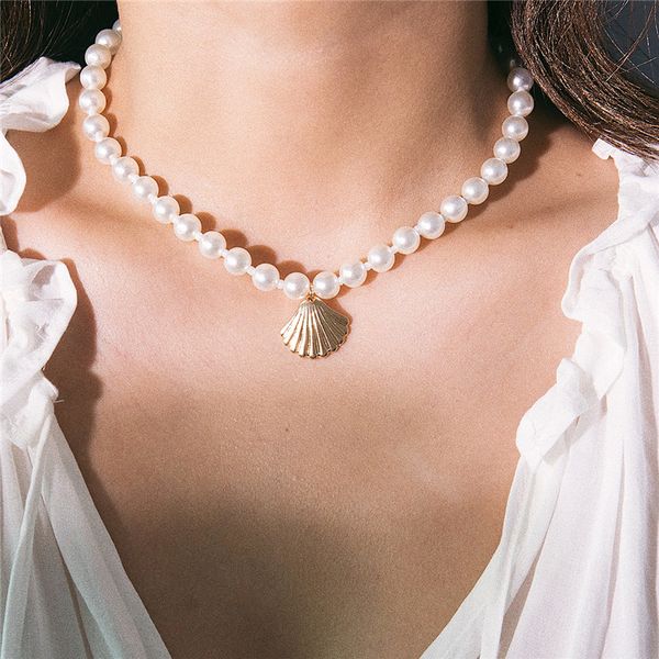 

ailodo summer beach shell pearl choker necklace simple bohemian seashell necklace jewelry for women girls birthday gift ld293, Golden;silver