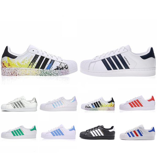 

Free Shipping Super Star Running Shoes White Hologram Iridescent Junior Superstars 80s Pride Womens Mens Trainers Superstar Designer 36-44