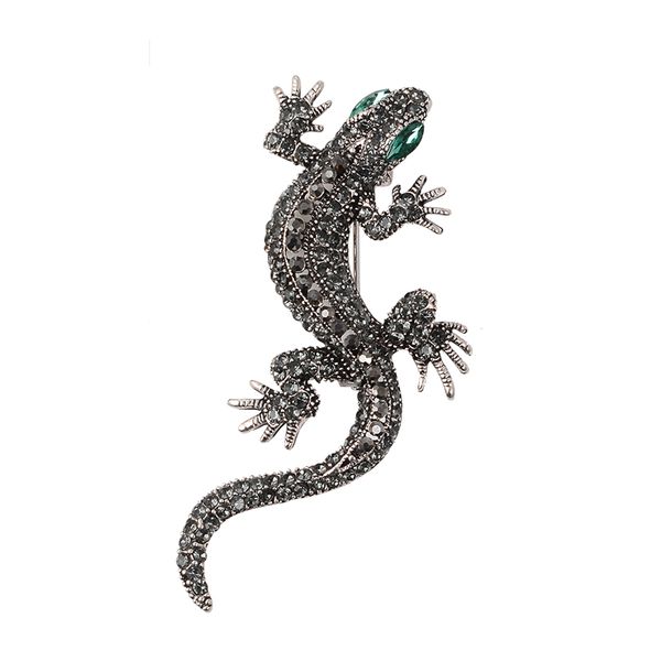 Vintage Strass Gecko Lézard Animal Broche pins Hommes Femmes Bijoux Argent