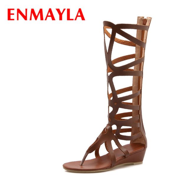 

enmayla wedges heels summer gladiator sandals women cut-outs half boots women low heels open toe fashion women ladies shoes t200425, Black