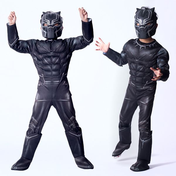 

Kids Black Panther Muscle Costume Civil War American Captain Cosplay Halloween Party Fancy Dress Jumpsuit Boy