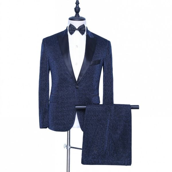 

new arrival men suits shiny navy blue groom tuxedos peak lapel groomsmen wedding man 2 pieces ( jacket+pants+tie ) l542, Black;gray