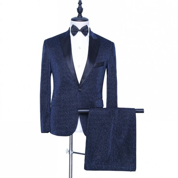 Nuovo arrivo abiti da uomo blu navy lucido smoking dello sposo risvolto risvolto groomsmen matrimonio best man 2 pezzi (giacca + pantaloni + cravatta) L542